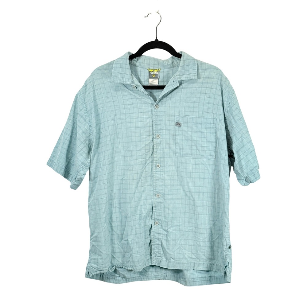 The North Face A5 Series Mens L G Plaid Short Sleeve Button Up Shirt Light Blue‎